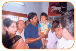 Mr. N Bitra, Friends & Family, With Mr. Kapil Dev & Sri PNV Prasad, Ex. SAAP Chairman, The occasion of Kinetic Boss Vehicle Opening at Bitra's House At Banjara Hills, Road No. 10, On 21st Oct'2002.