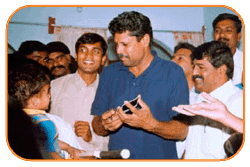 Mr. N Bitra, Friends & Family, With Mr. Kapil Dev & Sri PNV Prasad, Ex. SAAP Chairman, The occasion of Kinetic Boss Vehicle Opening at Bitra's House At Banjara Hills, Road No. 10, On 21st Oct'2002. Mr. N Bitra, Friends & Family, With Mr. Kapil Dev & Sri PNV Prasad, Ex. SAAP Chairman, The occasion of Kinetic Boss Vehicle Opening at Bitra's House At Banjara Hills, Road No. 10, On 21st Oct'2002.